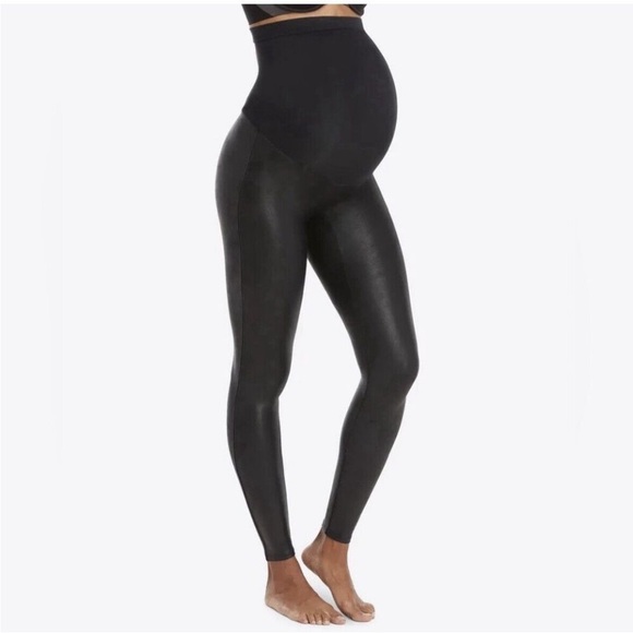 SPANX Pants - Spanx Mama Faux Leather Stretch Maternity Black Leggings Size M